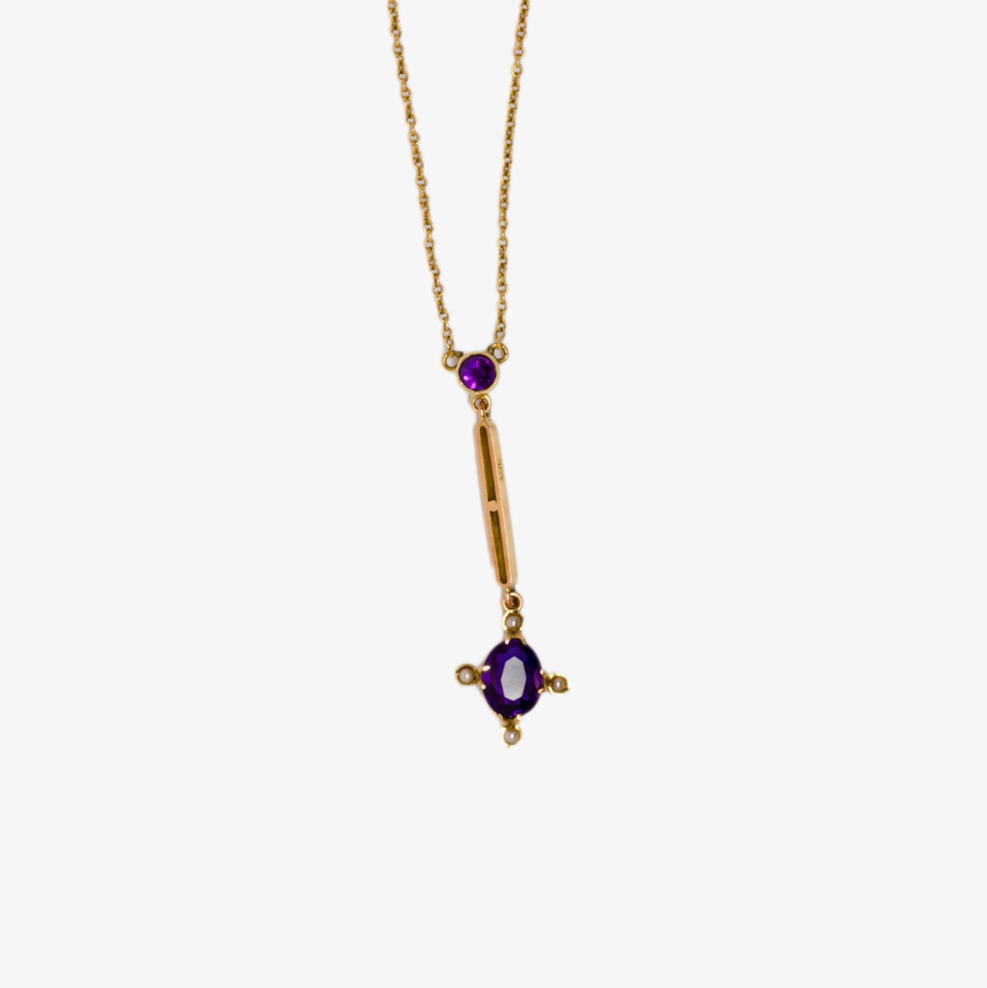 Antique Amethyst & Pearl Lavalier Pendant Necklace - Jordans Jewellers