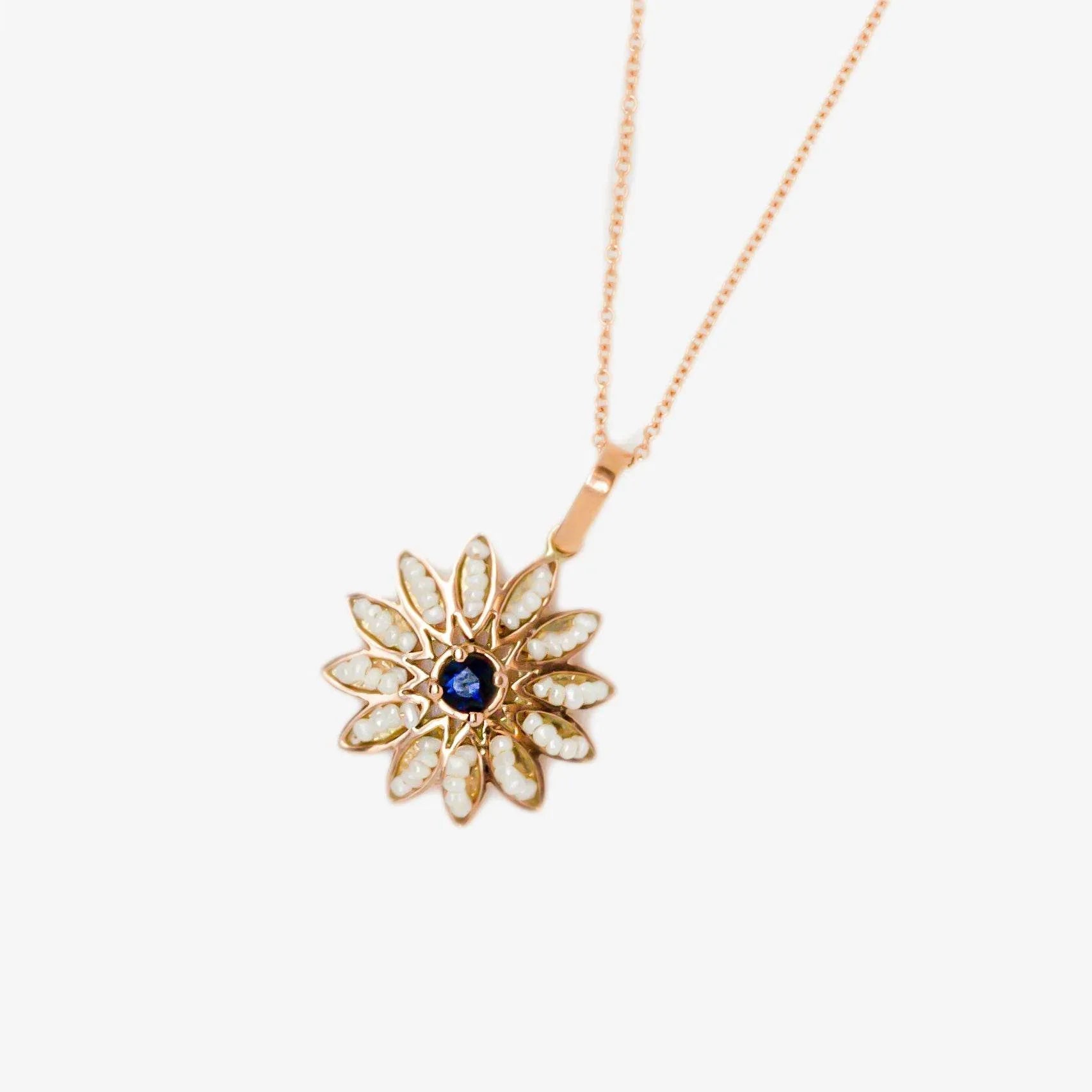 Italian Sapphire & Pearl Flower Pendant Necklace - Jordans Jewellers