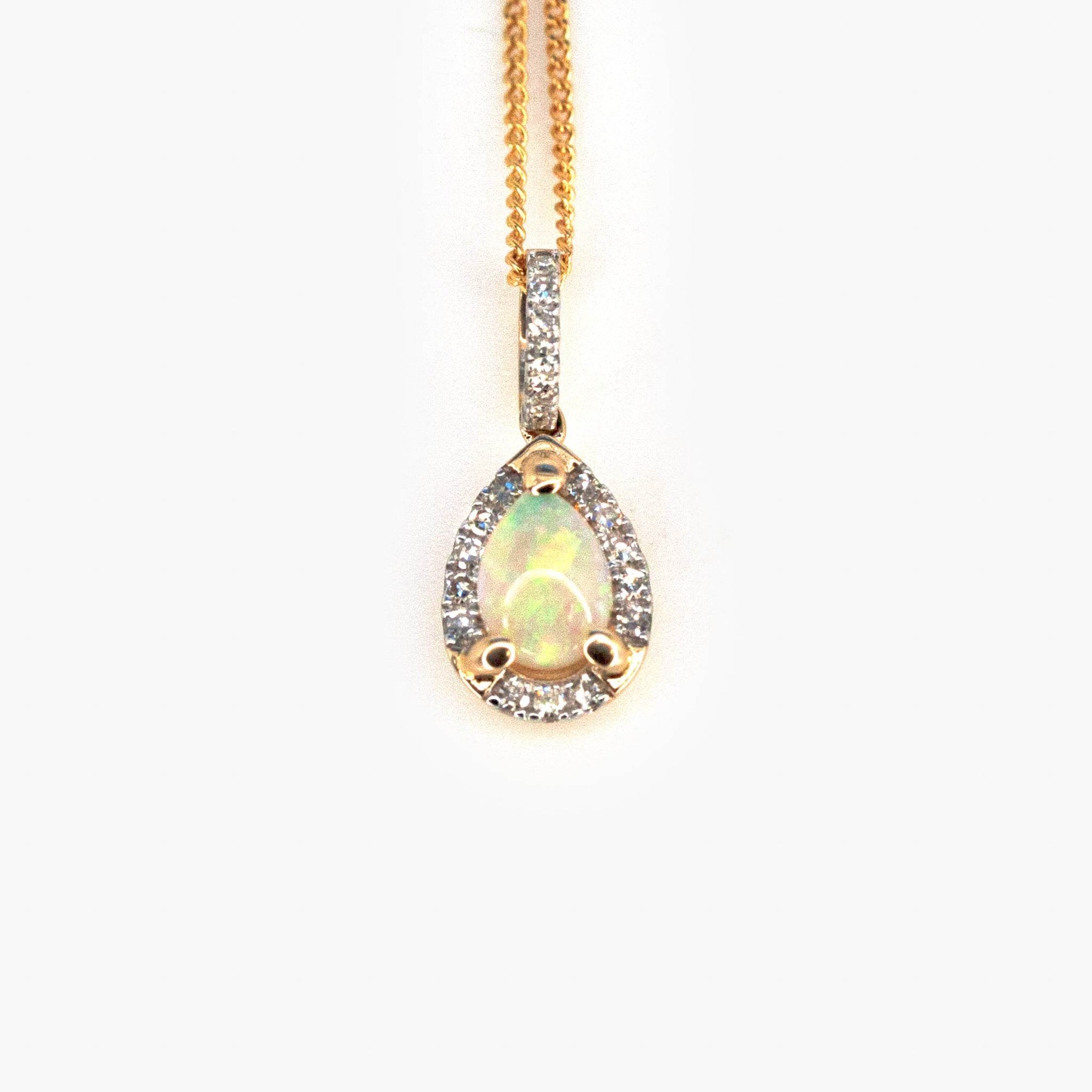 9 Carat Gold Pear Shaped Opal & Diamond Pendant - Jordans Jewellers