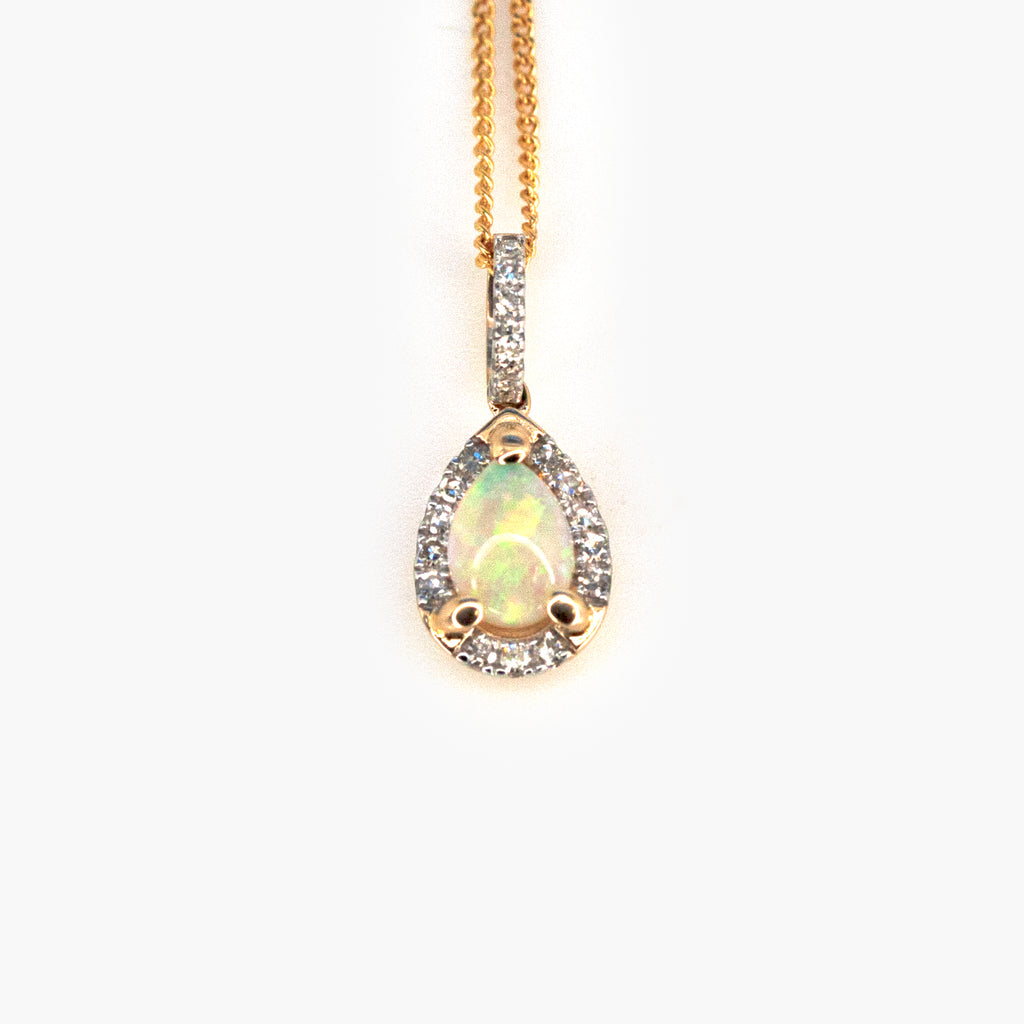 9 Carat Gold Pear Shaped Opal & Diamond Pendant