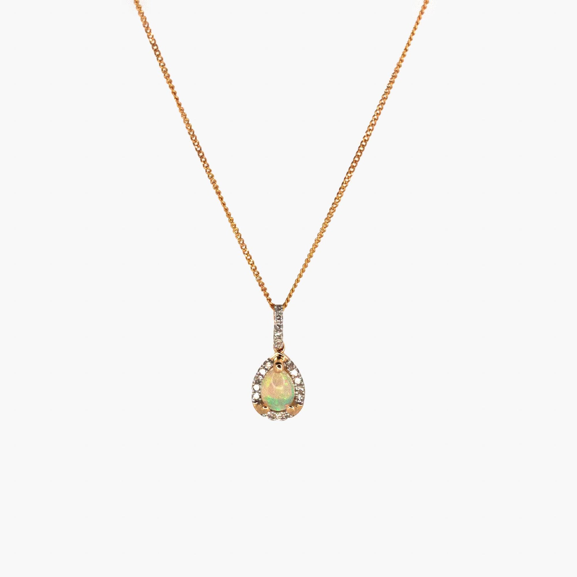 9 Carat Gold Pear Shaped Opal & Diamond Pendant - Jordans Jewellers