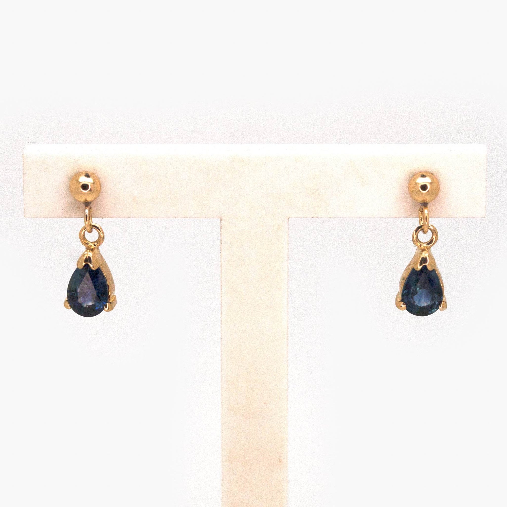 9 Carat Yellow Gold Pear Shaped Sapphire Drop Earrings - Jordans Jewellers