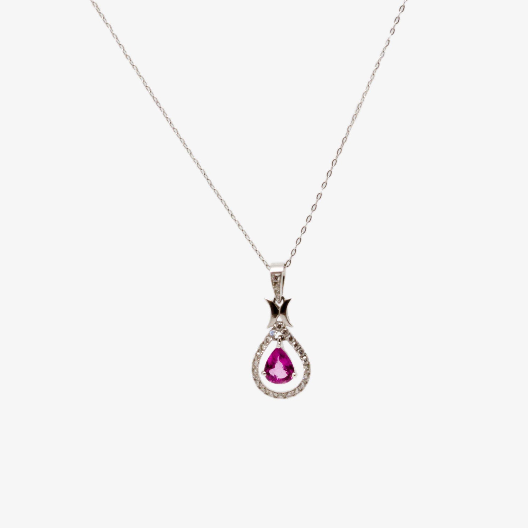 Pink Sapphire & Diamond Teardrop Pendant Necklace - Jordans Jewellers