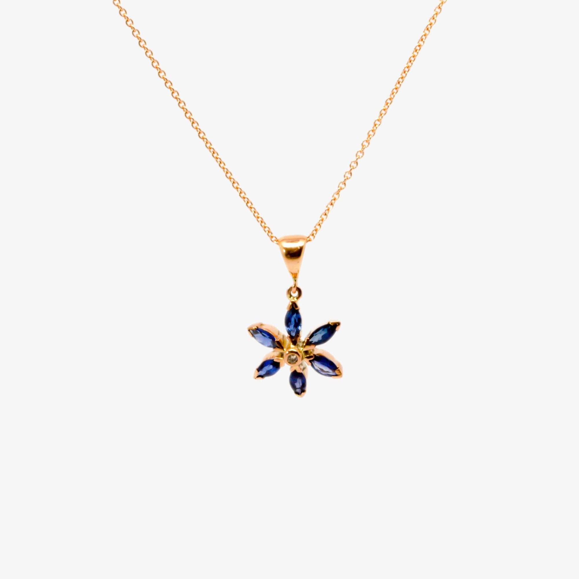 Rose Gold Sapphire & Diamond Petal Pendant Necklace - Jordans Jewellers