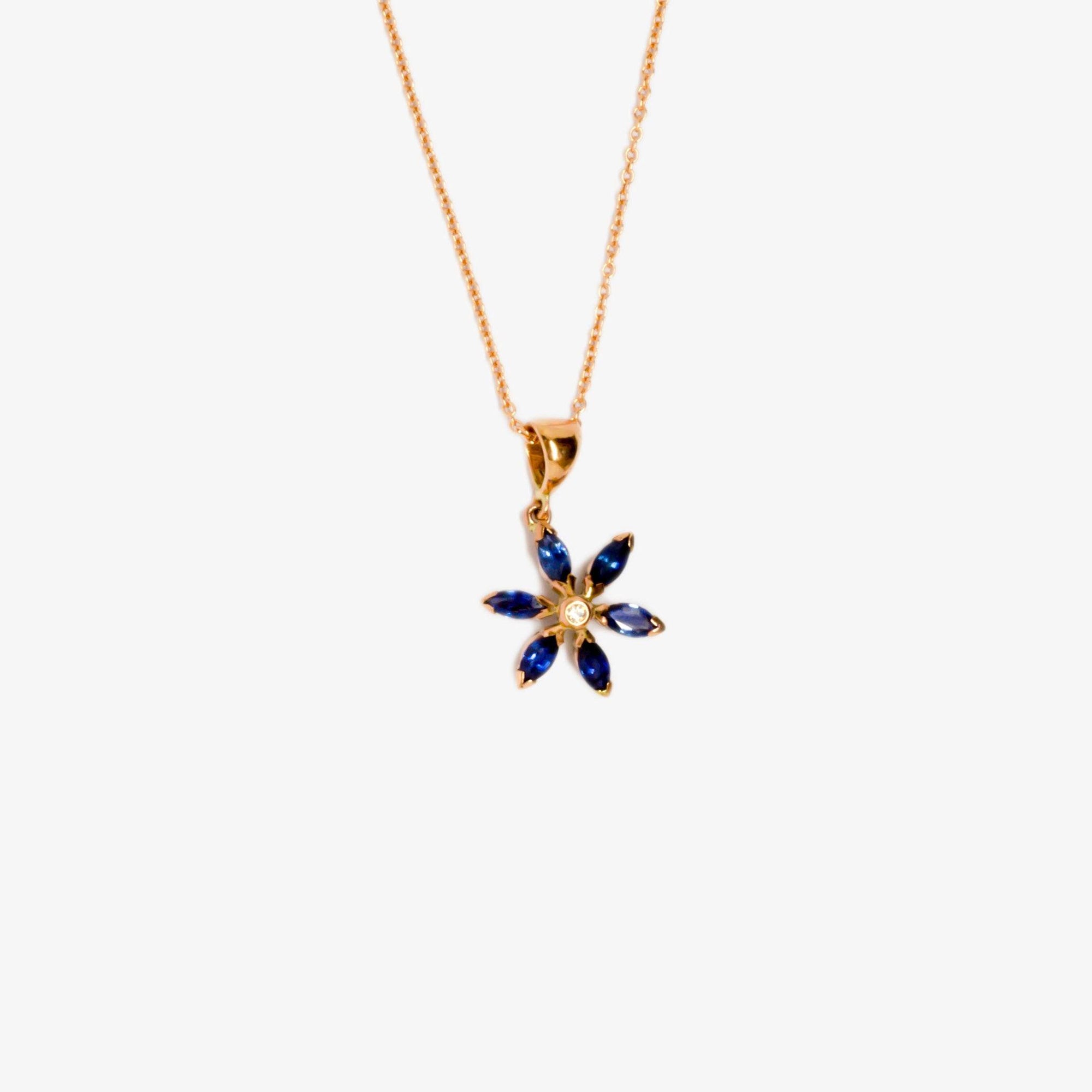 Rose Gold Sapphire & Diamond Petal Pendant Necklace - Jordans Jewellers