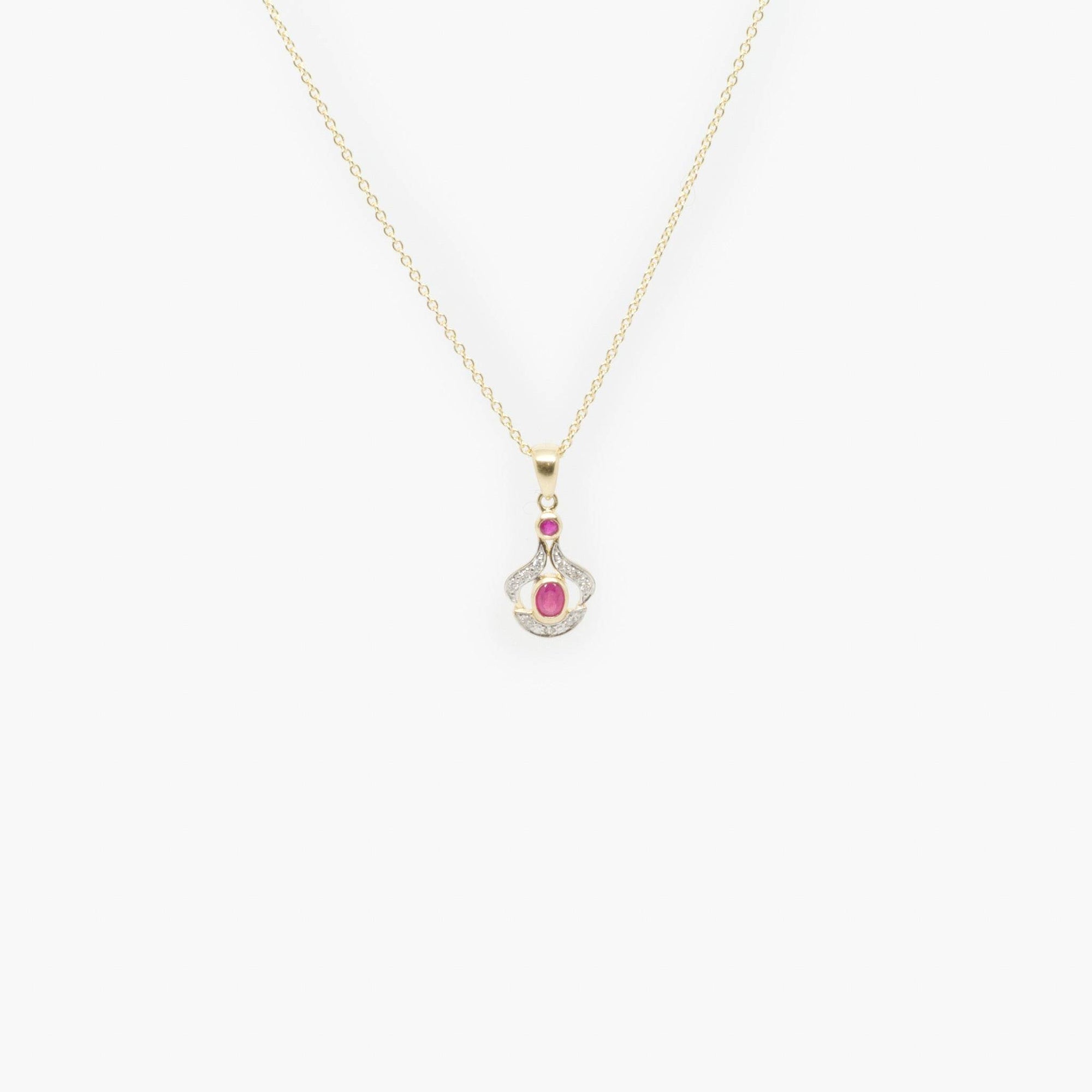 9 Carat Gold, Ruby & Diamond Pendant Necklace - Jordans Jewellers