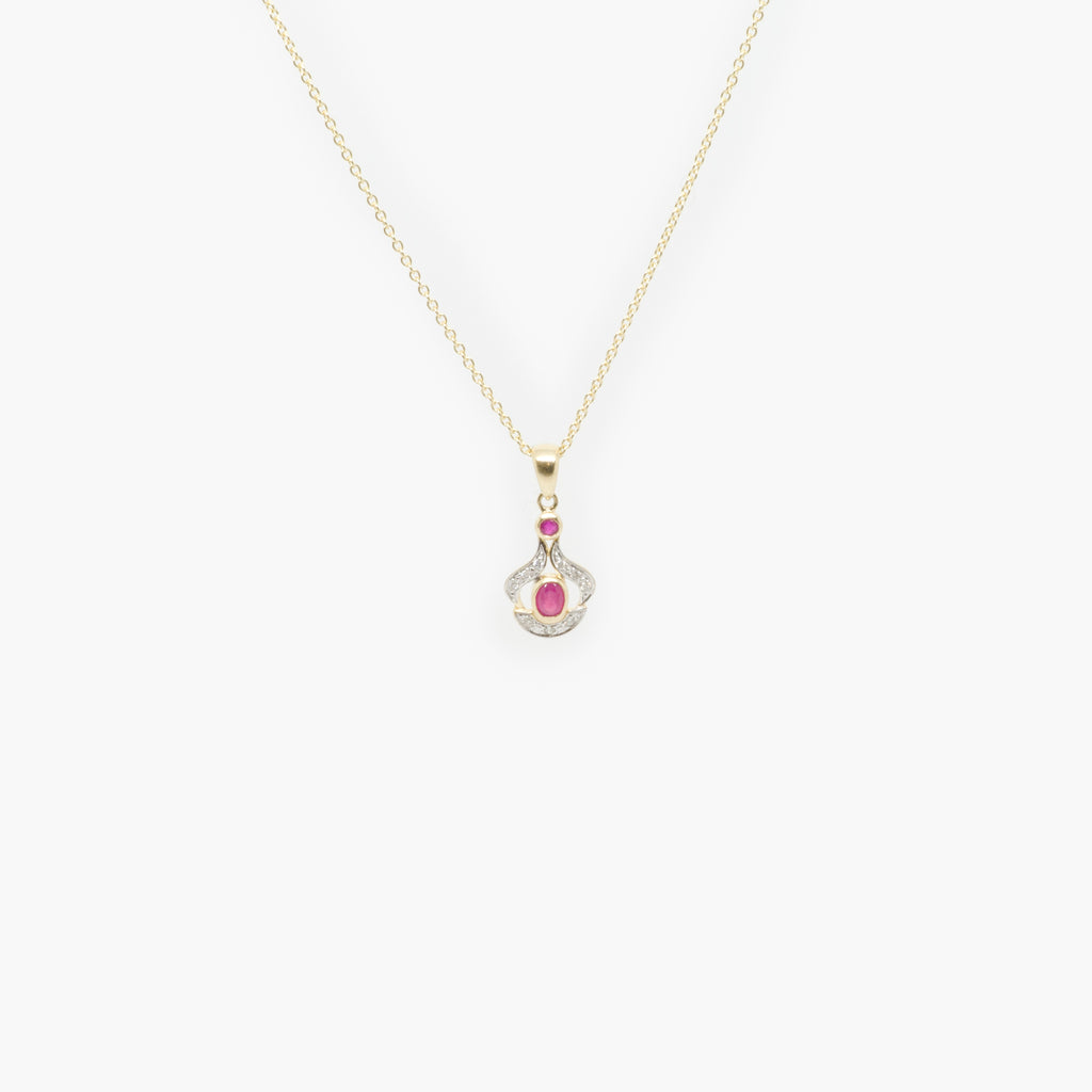 Jordans Jewellers 9ct gold, ruby & diamond pendant necklace