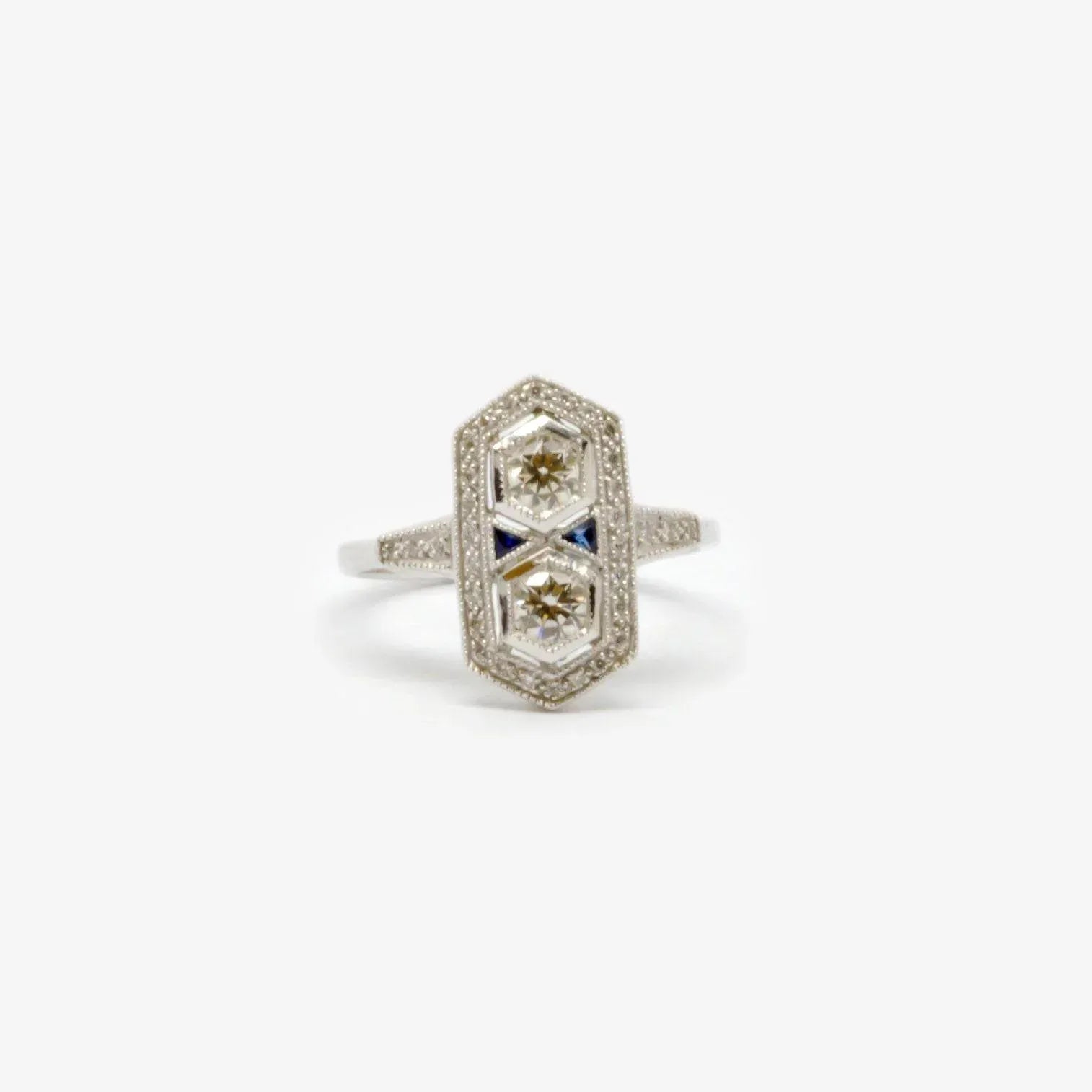 Art Deco Style Sapphire & Diamond Hexagon Cluster Ring - Jordans Jewellers