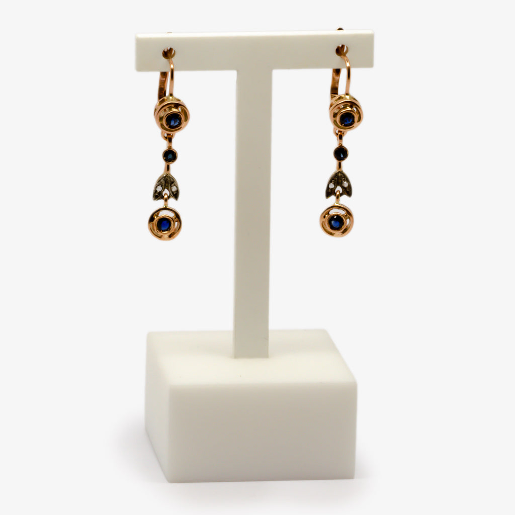 Jordans Jewellers 9ct gold silver sapphire and diamond drop earrings