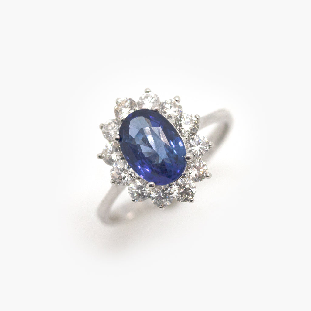 Pre-Owned Sapphire & Diamond Halo Cluster Ring