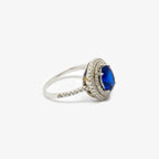 Double Halo Blue Crystal Oval Ring - Jordans Jewellers