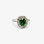 Double Halo Cubic Zirconia Green Oval Ring - Jordans Jewellers