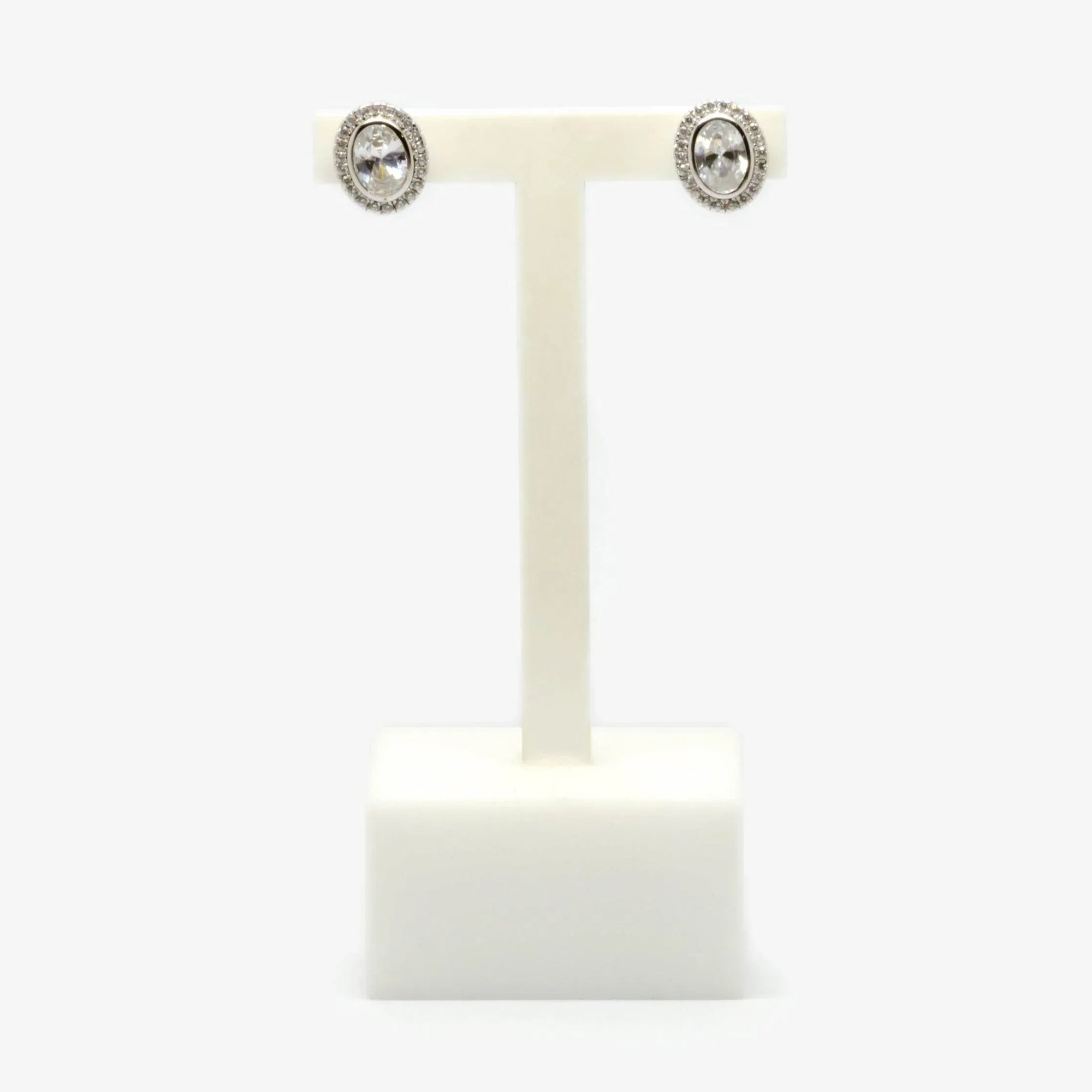 Silver Bezel Set Oval Cubic Zirconia Stud Earrings - Jordans Jewellers