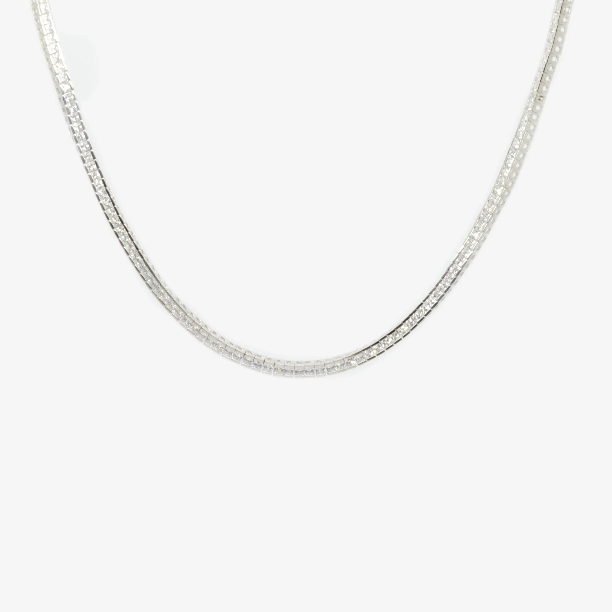 Silver End Set 0.3cm Square Cz Line Necklace - Jordans Jewellers