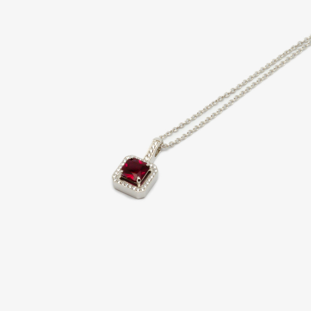 Jordans Jewellers silver square red cubic zirconia pendant necklace