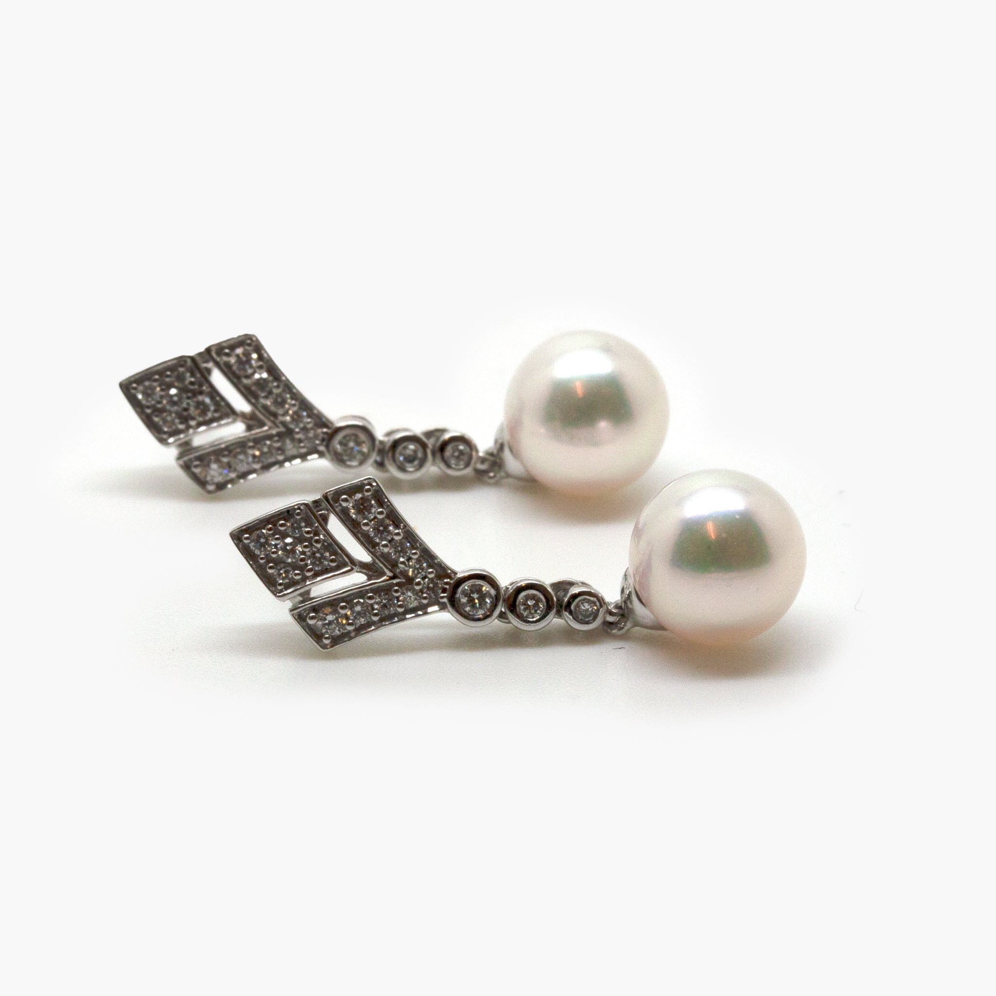 18 Carat White Gold Pearl & Diamond Drop Earrings - Jordans Jewellers