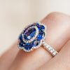 Blue Sapphire & Diamond Daisy Cluster Ring