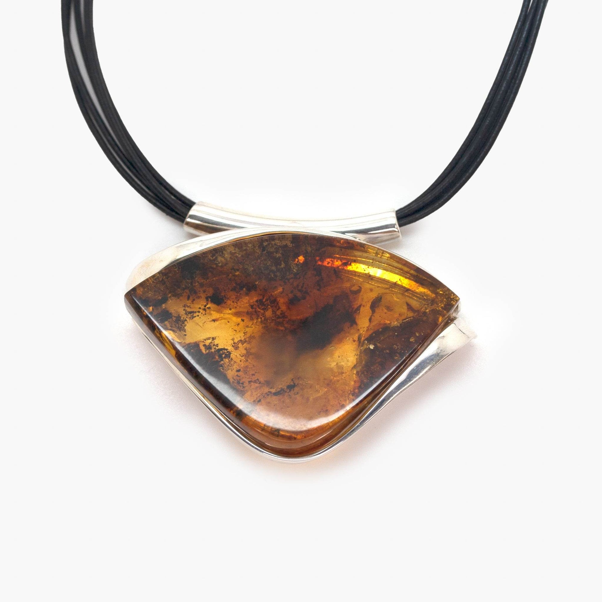 Five Strand Leather & Amber Pendant - Jordans Jewellers