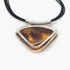 Five Strand Leather & Amber Pendant - Jordans Jewellers