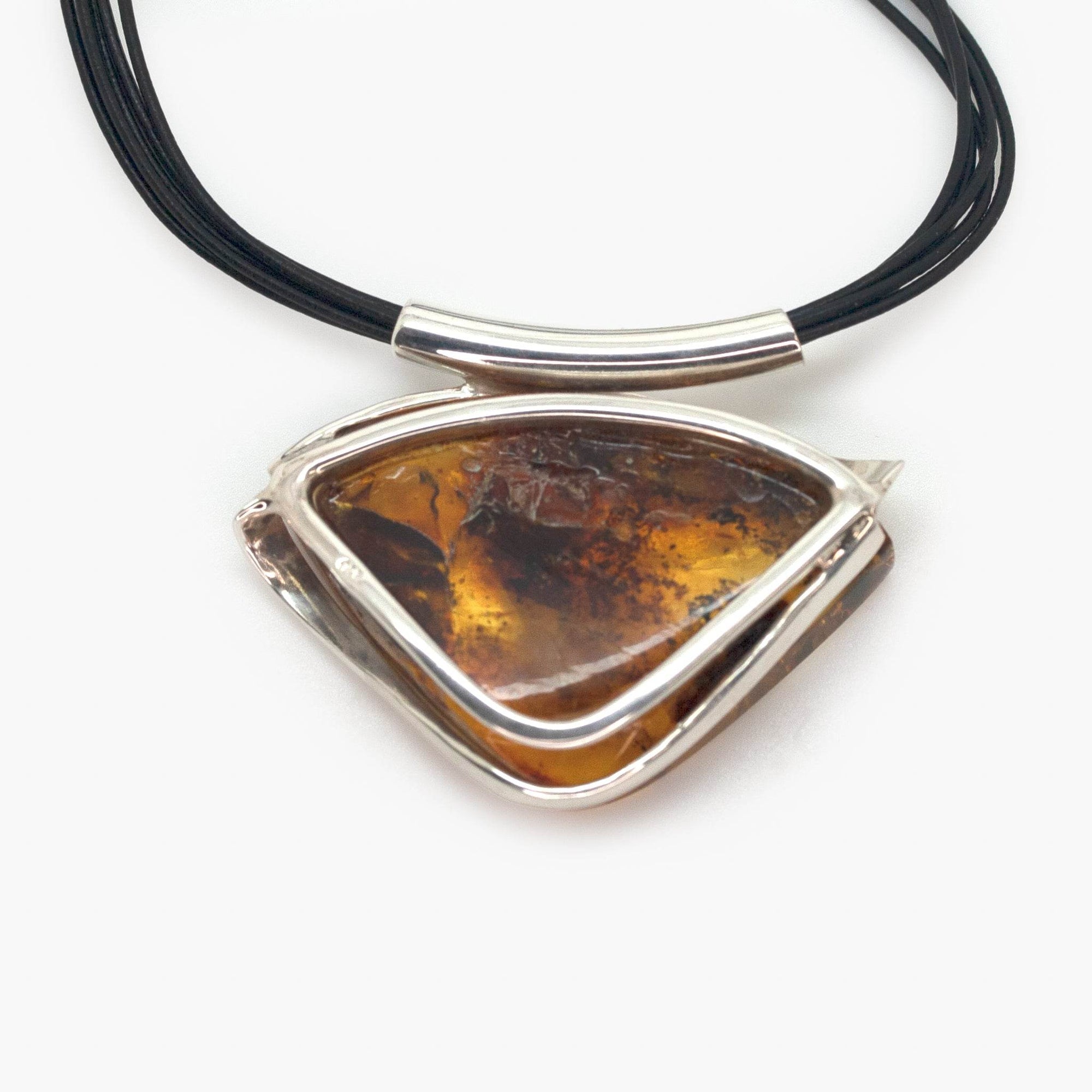 Five Strand Leather & Amber Pendant - Jordans Jewellers