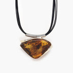 Five Strand Leather & Amber Pendant - Jordans Jewellers