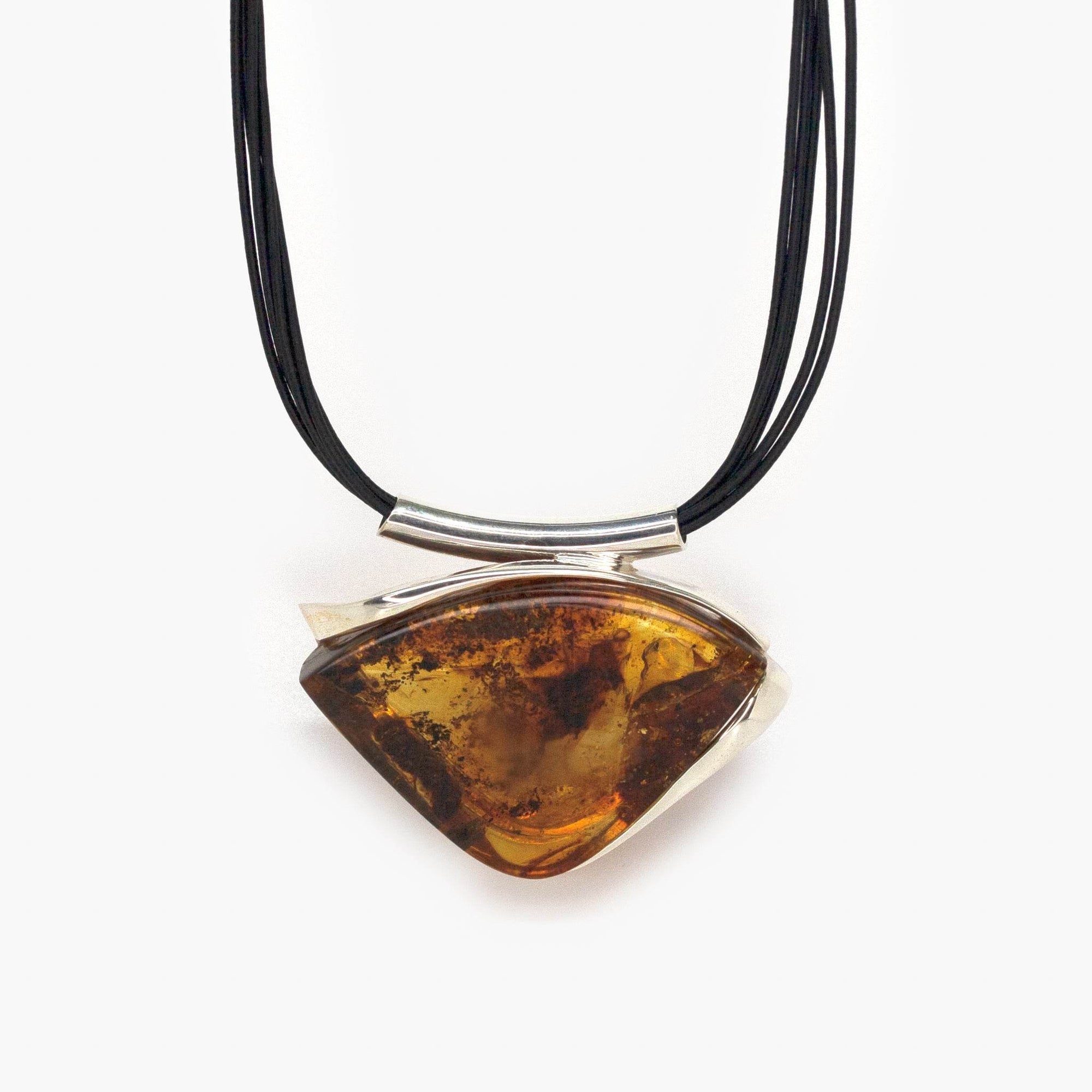Five Strand Leather & Amber Pendant - Jordans Jewellers