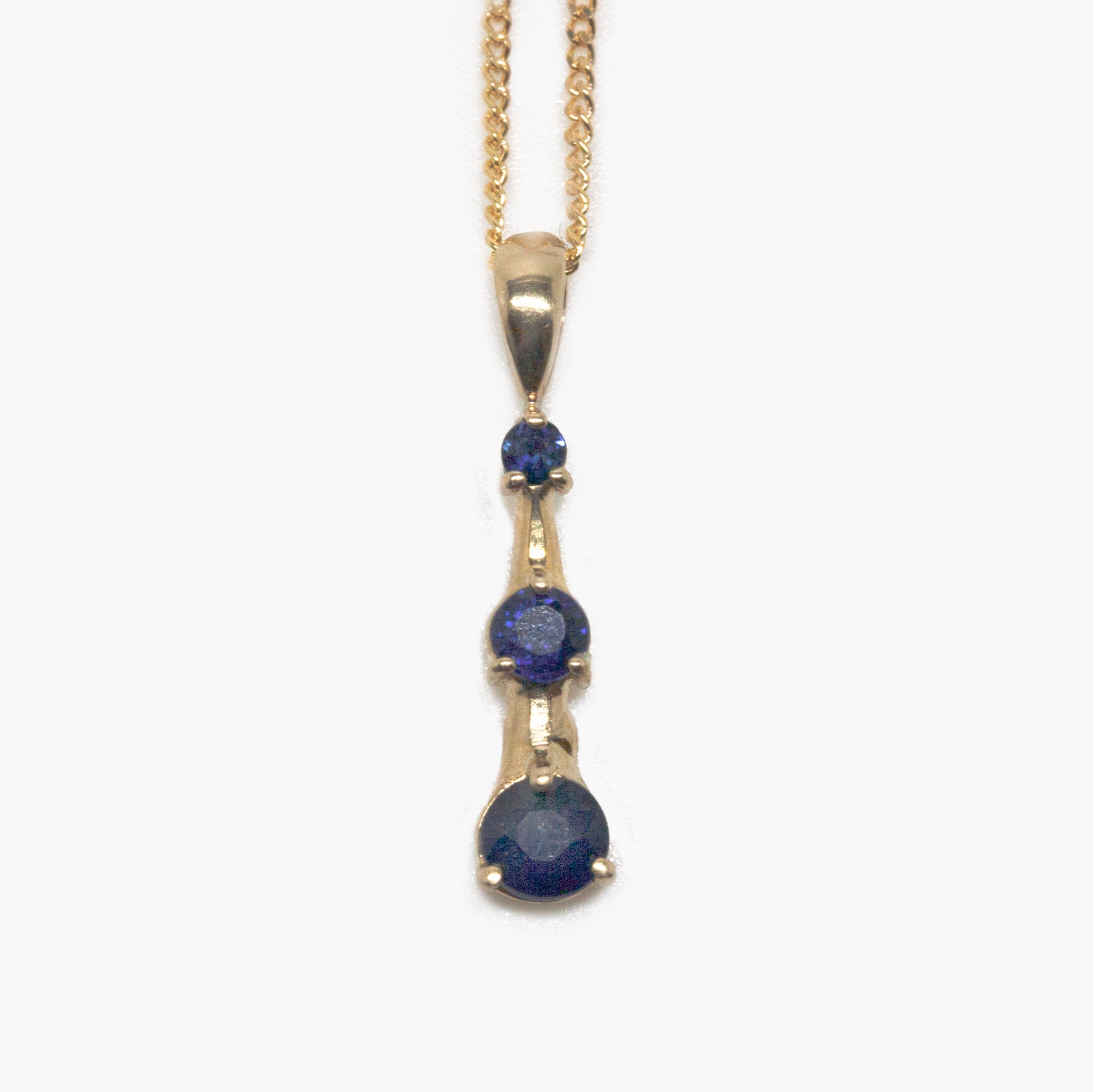 Triple Graduated Drop Blue Sapphire Pendant Necklace Jordans