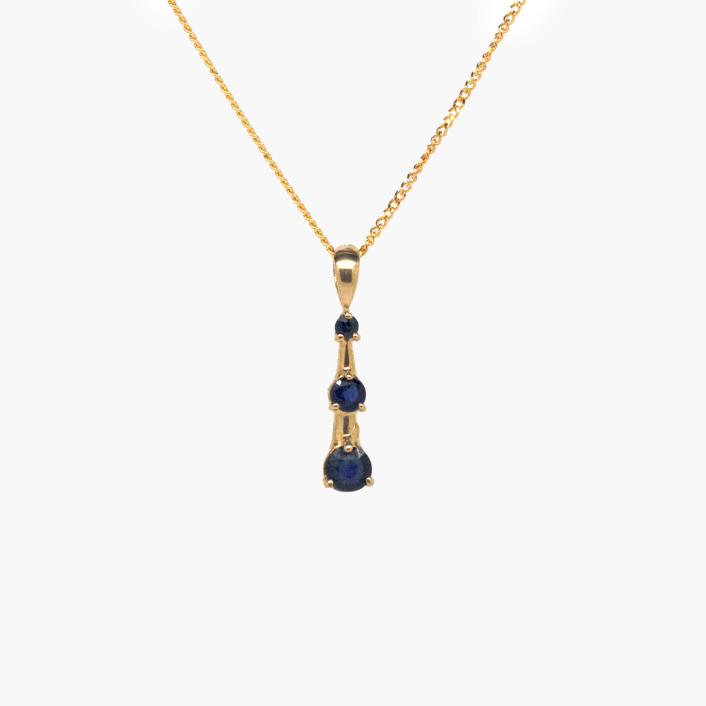 Triple Graduated Drop Blue Sapphire Pendant Necklace