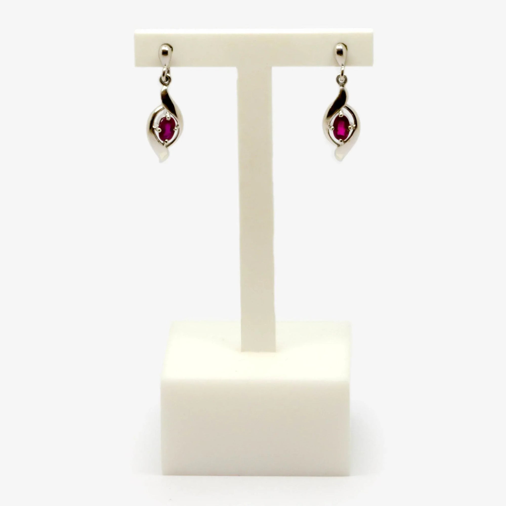 White Gold Ruby Drop Earrings - Jordans Jewellers